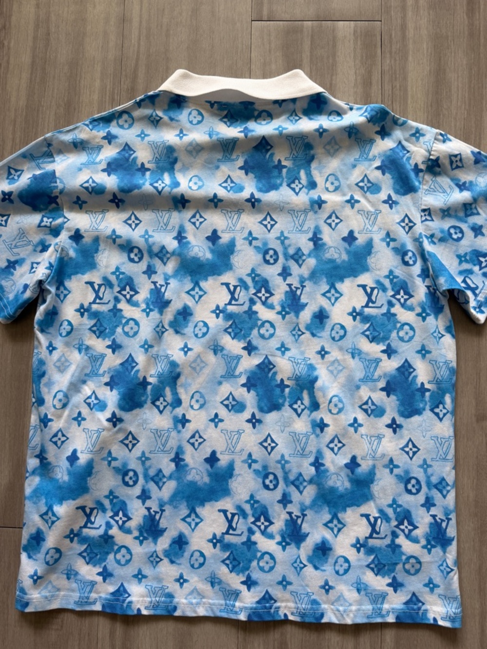 Blue Tie-Dye Logo Polo Shirt - Luxury Monogram Style (XL) - Picture 5 of 5